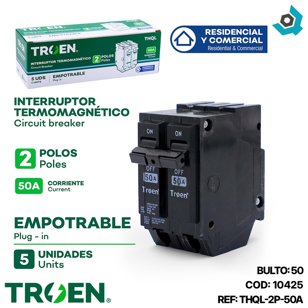 BREAKER PARA EMPOTRAR 2P X 50AMP TROEN