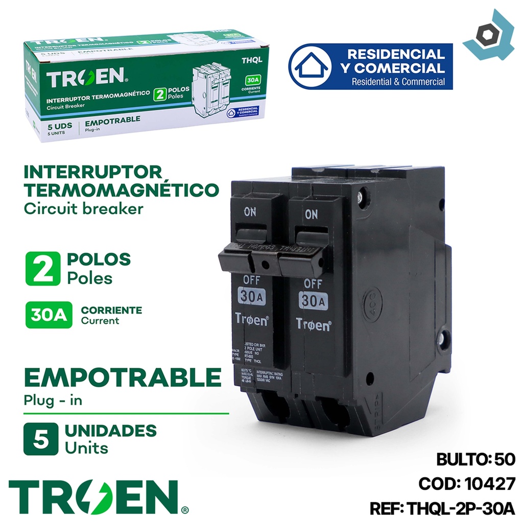 BREAKER PARA EMPOTRAR 2P X 30AMP TROEN
