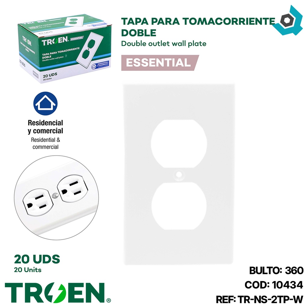 TAPA PARA CAJETIN ELECTRICO COLOR BLANCO TROEN