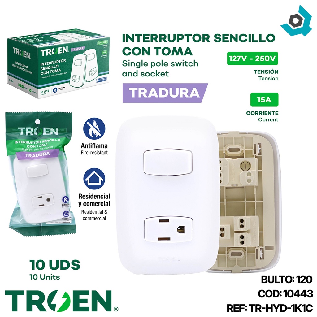 APAGADOR ESTANDAR SENCILLO Y TOMA BLANCO TROEN