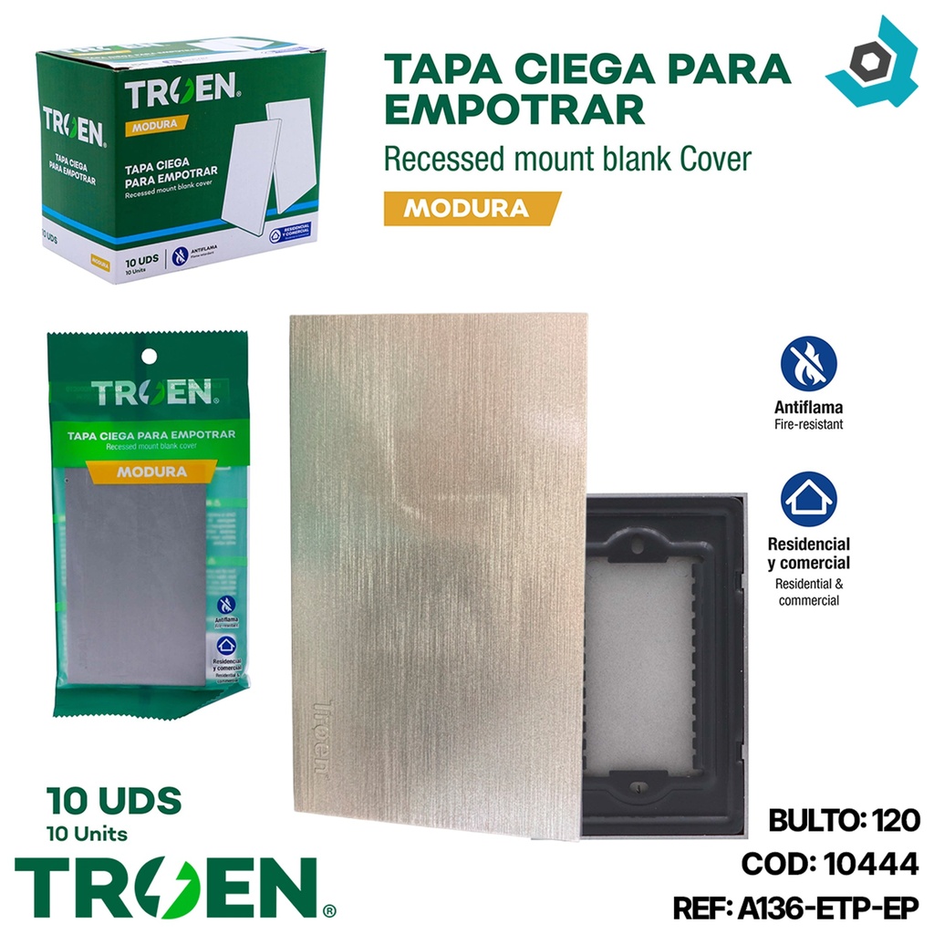 TAPA CIEGA PARA EMPOTRAR PLATEADO TROEN