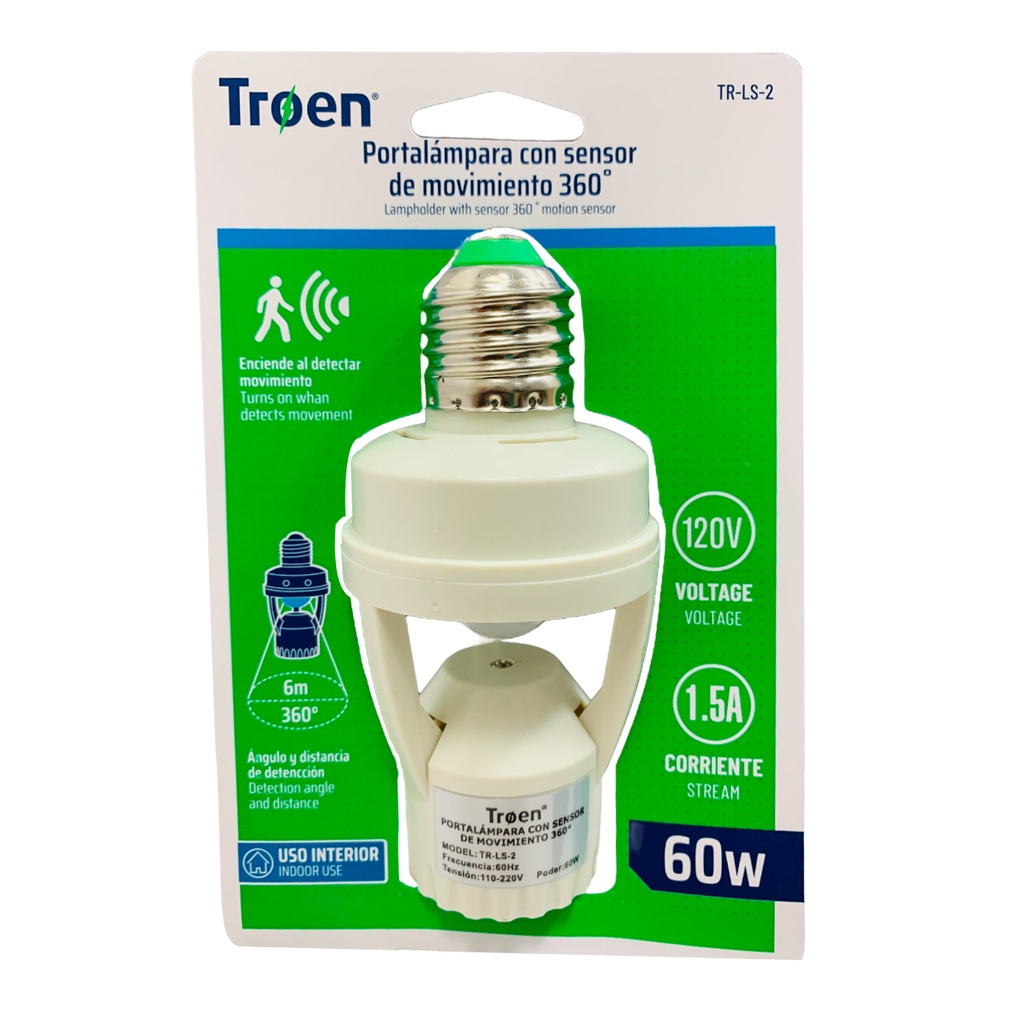 PORTA LAMPARA CON SENSOR DE MOVIMIENTO 360 GRD TROEN