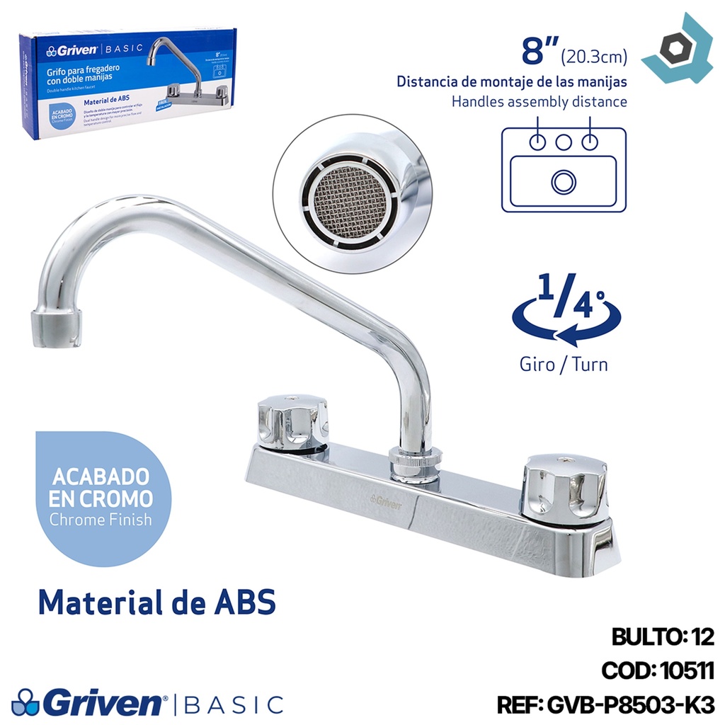 GRIFERIA PARA FREGADERO CON DOBLE MANIJA GRIVEN BASIC