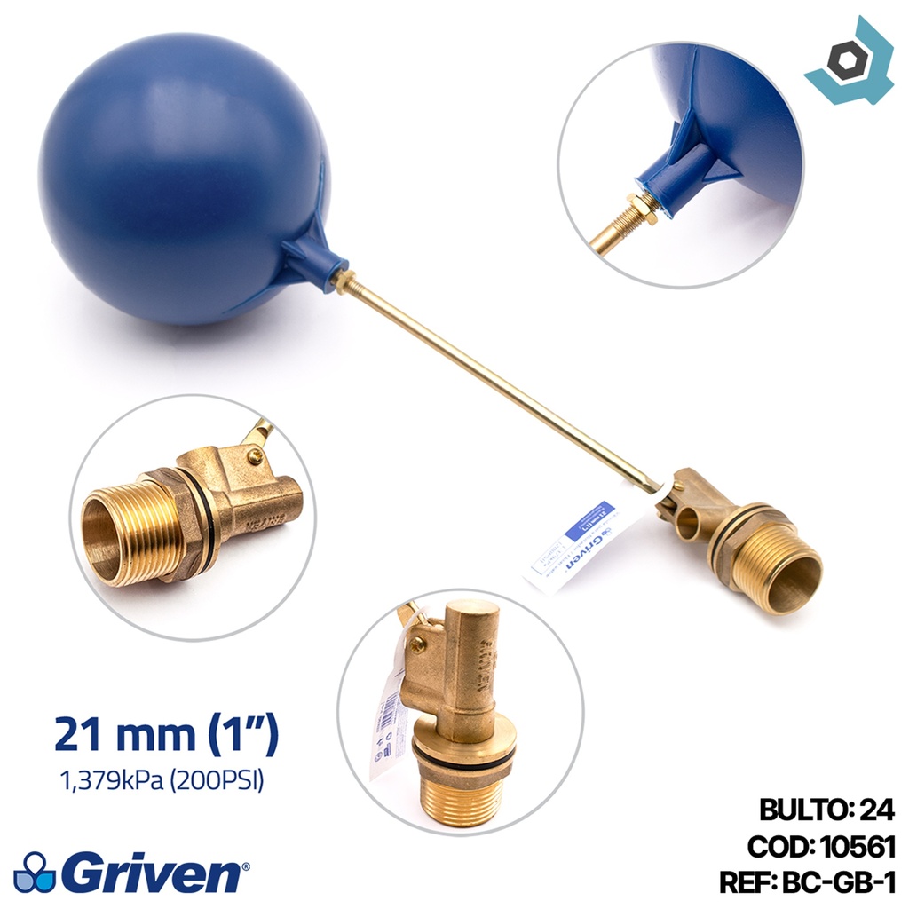 FLOTADOR CON VARILLA 1" PARA TANQUE DE AGUA GRIVEN