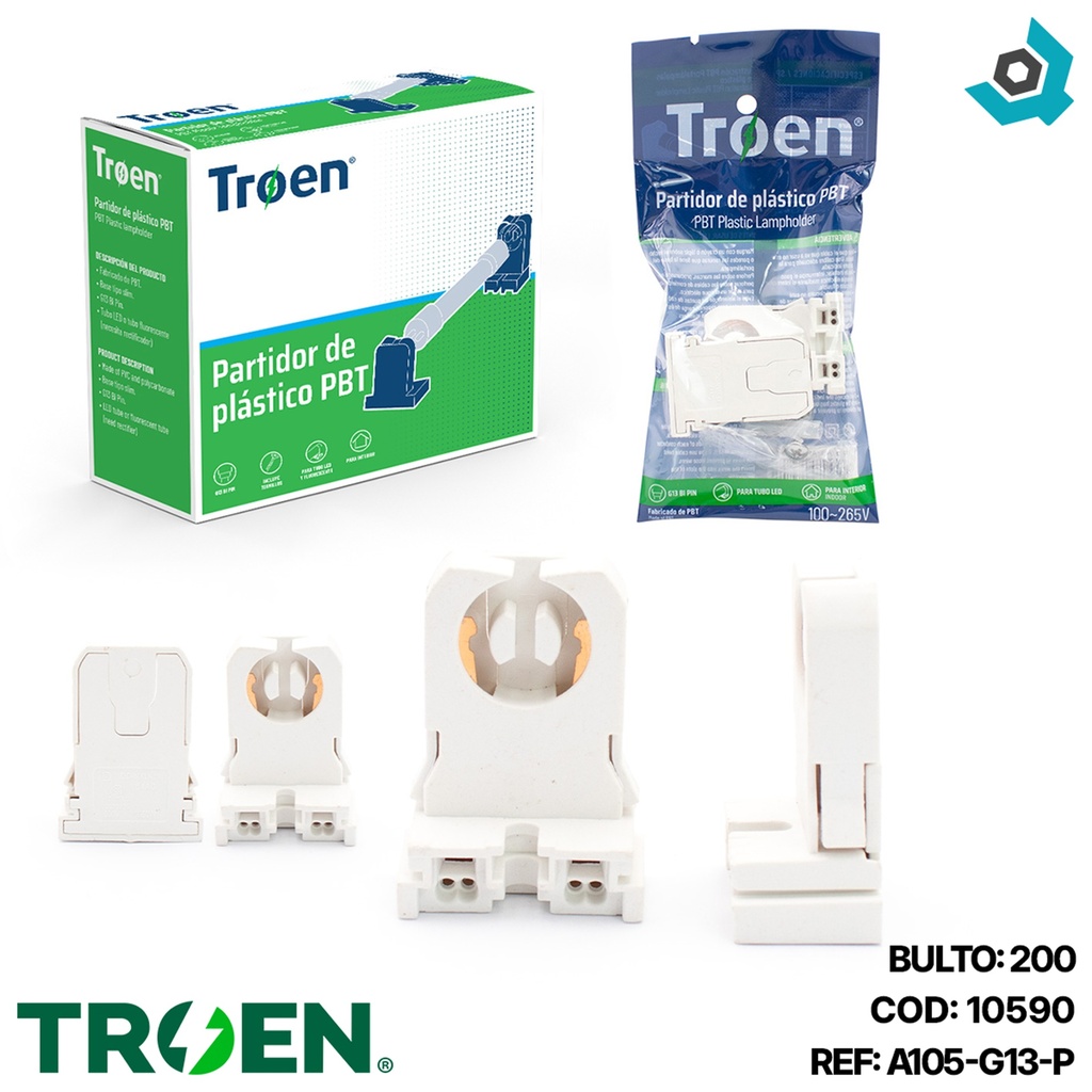 BASE PARA TUBO LED G13 BI PIN TROEN