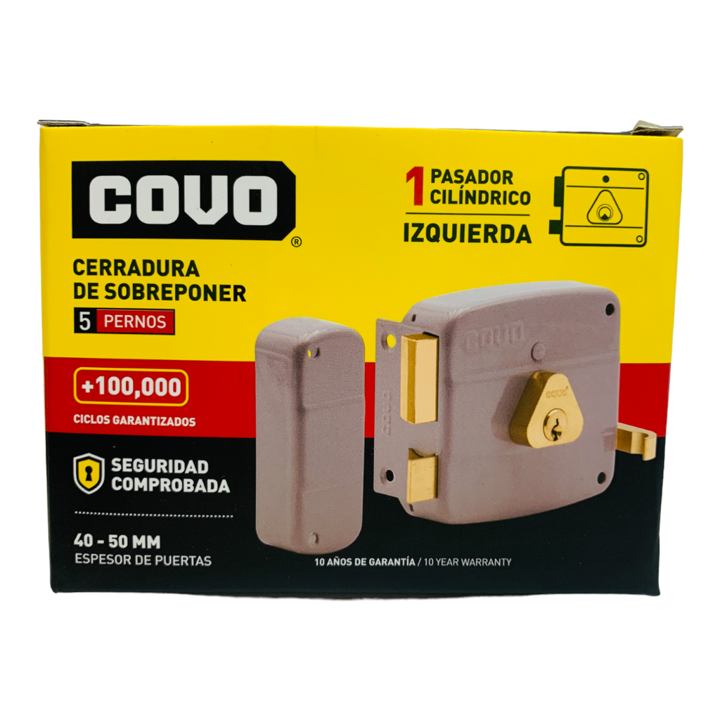 CERRADURA DE SOBREPONER IZQUIERDA 1 PASADOR CILINDRICO COVO