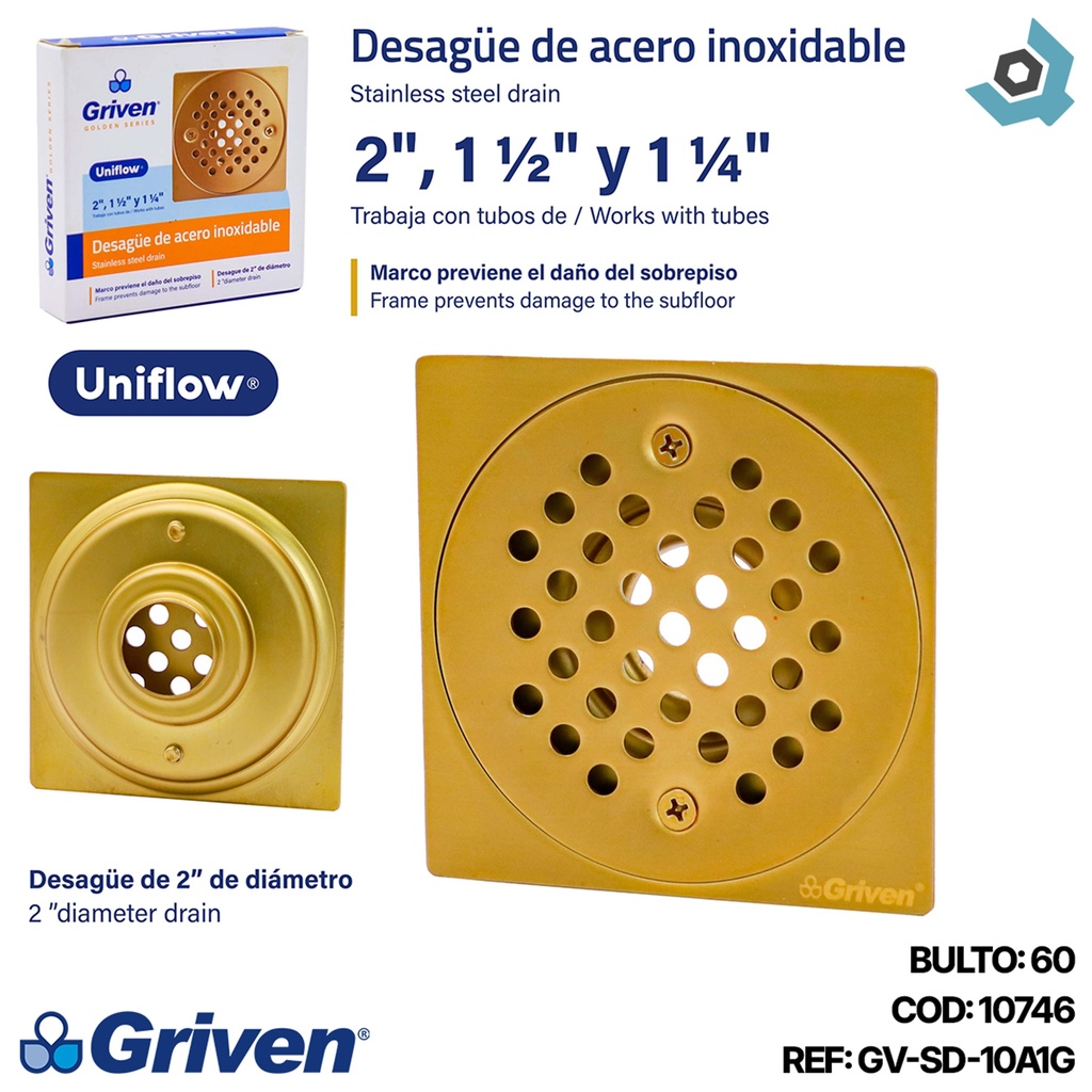 DESAGUE DE PISO 2" DORADO GRIVEN GOLDEN