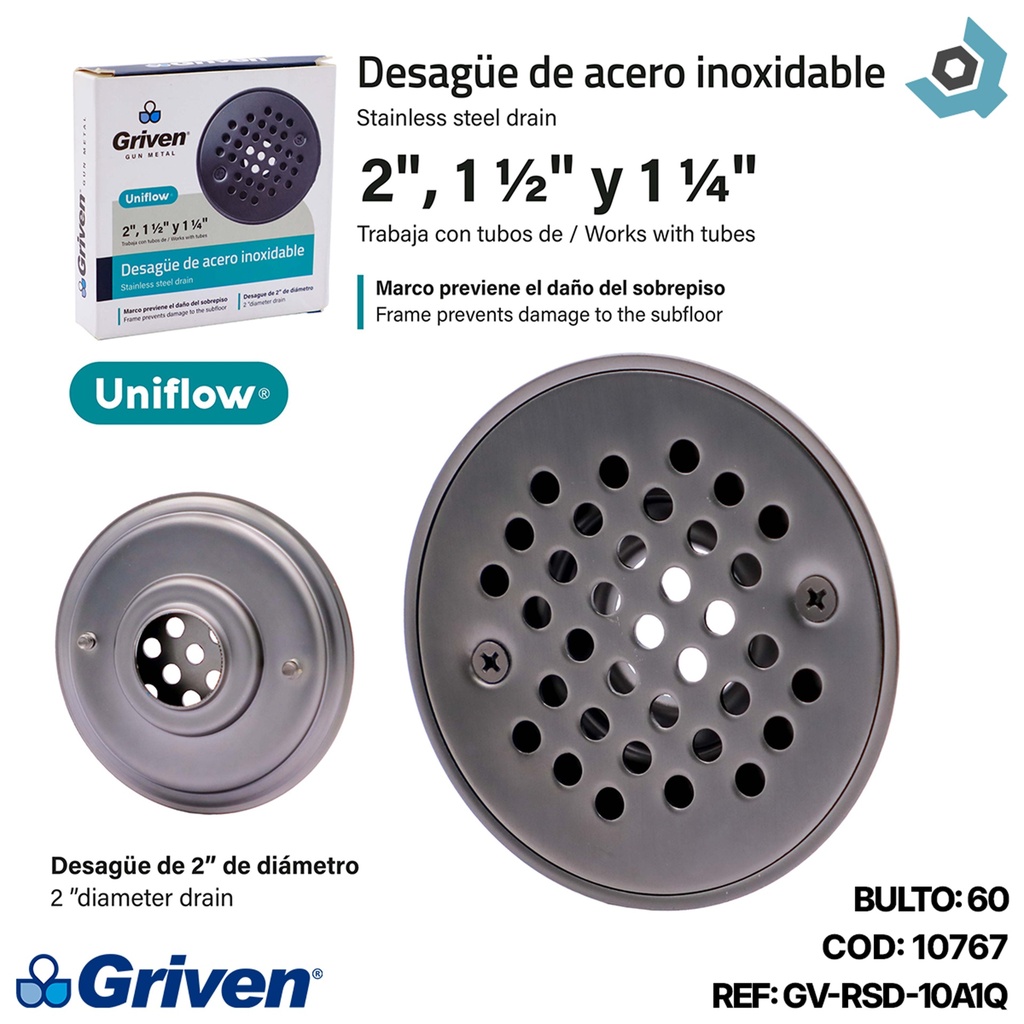 DESAGUE DE PISO 2" GRIS METALICO GRIVEN GUN METAL