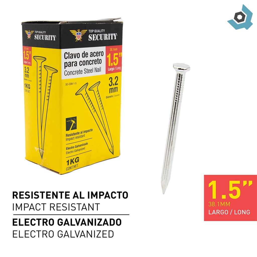 CLAVO DE ACERO PARA CONCRETO 1.5" SECURITY
