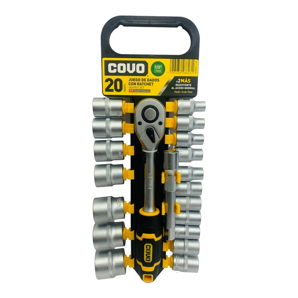 JUEGO DE DADOS CON RACHET 1/2" 20 PZA COVO