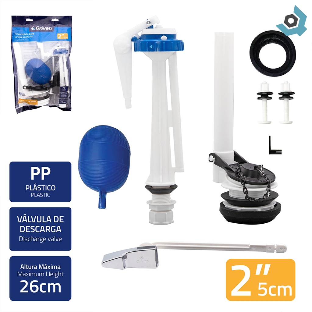 HERRAJE PARA W.C CON VALVULA DE DESCARGA GRIVEN