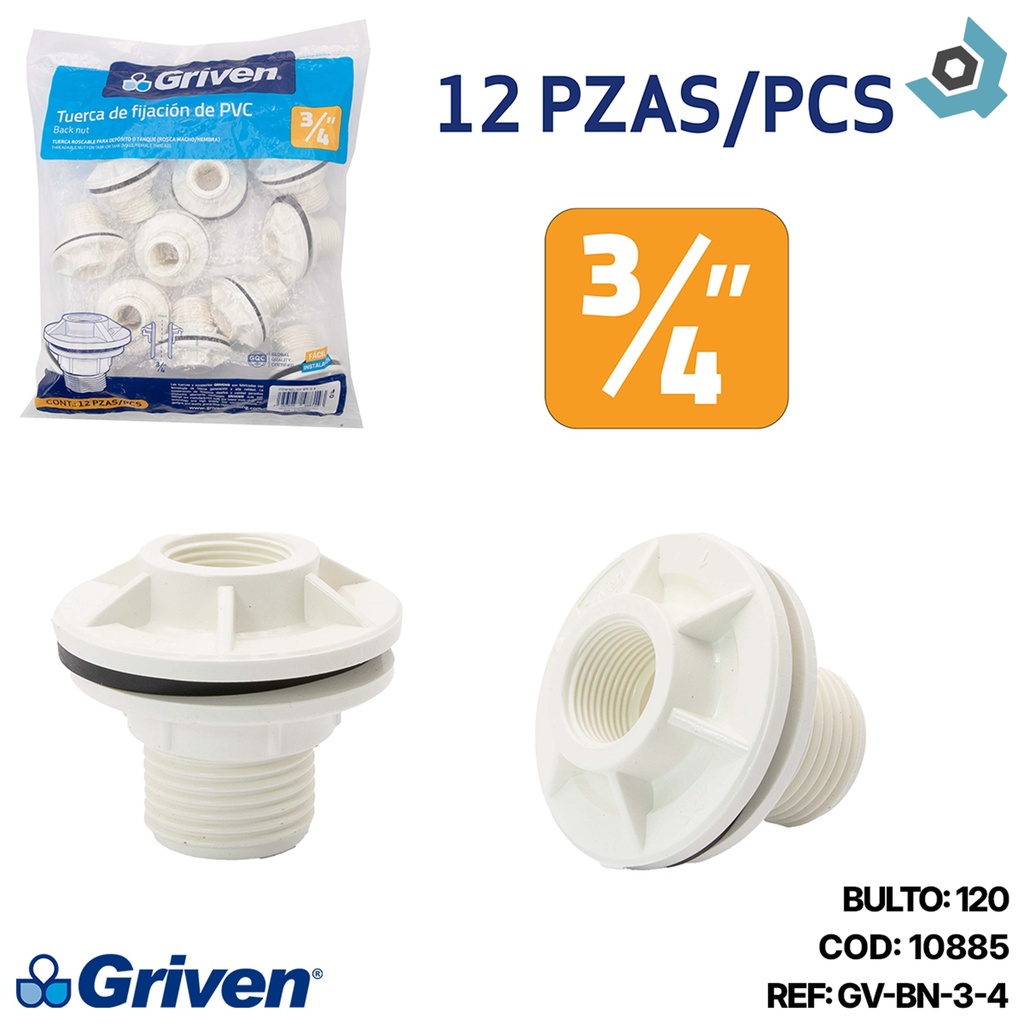 TUERCA PARA TANQUE 3/4" BLANCO GRIVEN