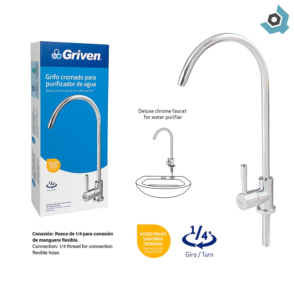 GRIFERIA PARA PURIFICADOR DE AGUA SATINADO CROMADO GRIVEN
