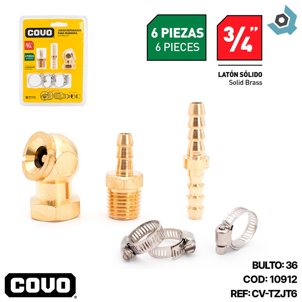 KIT PARA MANGUERA DE AIRE 3/4" 6 PZAS COVO