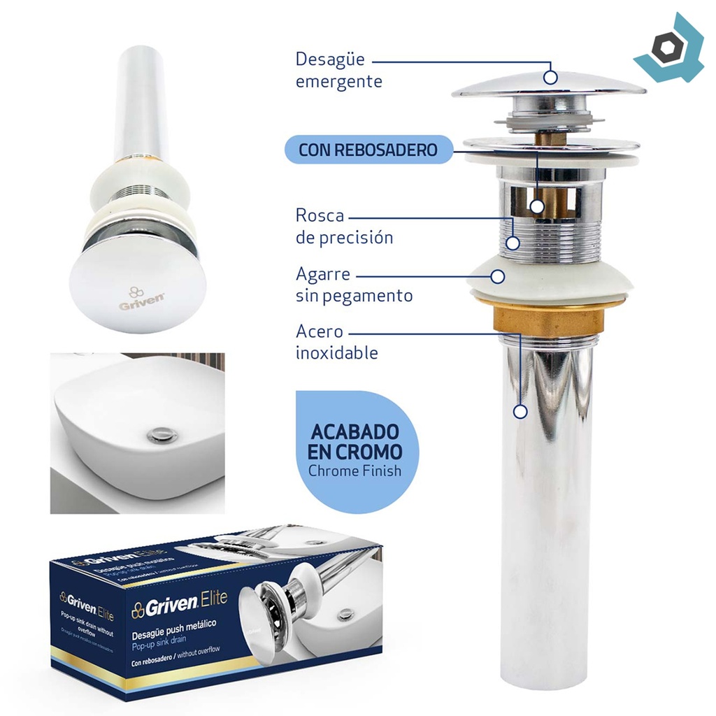 DESAGUE PUSH METALICO CON REBOSADERO GRIVEN ELITE