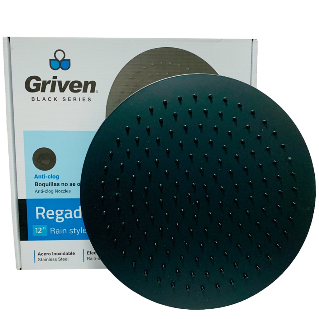 REGADERA PARA DUCHA TIPO LLUVIA REDONDA 12" NEGRA GRIVEN BLACK