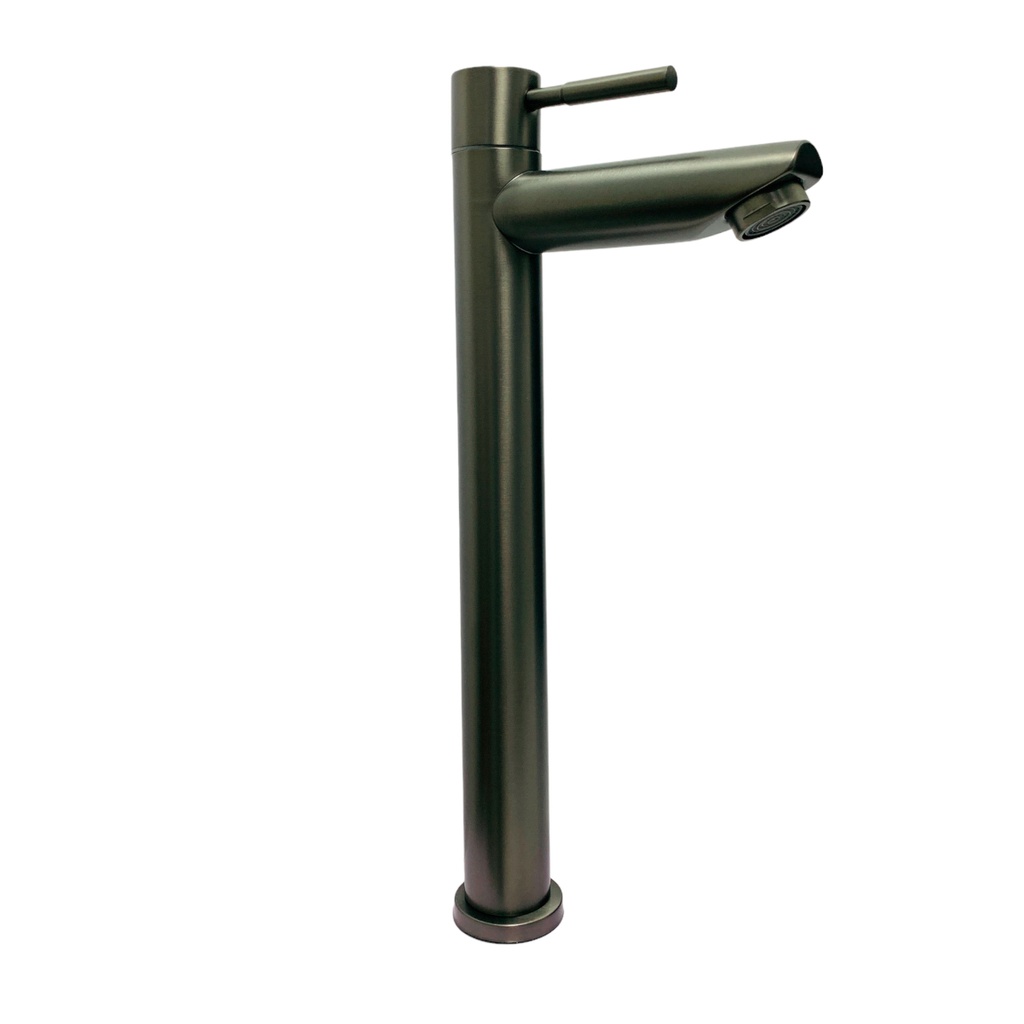 GRIFERIA PARA LAVAMANOS MONOMANDO CUELLO ALTO DELGADO GRIS METALICO GRIVEN GUN METAL