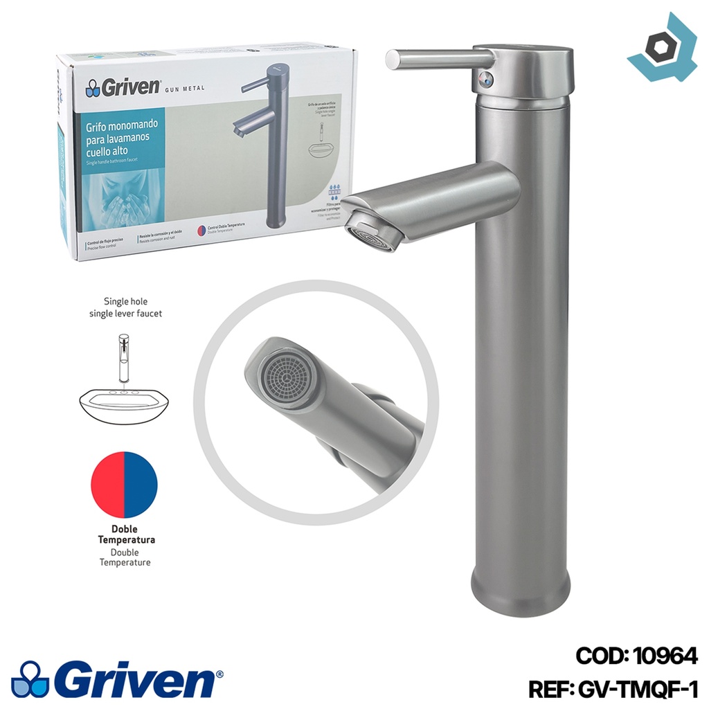 GRIFERIA PARA LAVAMANOS MONOMANDO GRIVEN GUN METAL