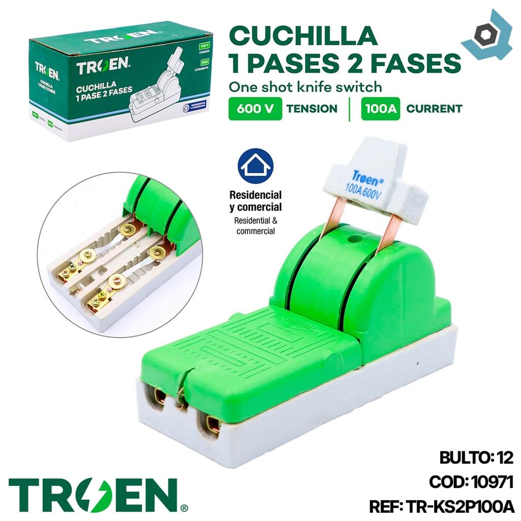 CUCHILLA ELECTRICA 1 PASE 2 POLOS X 100A TROEN