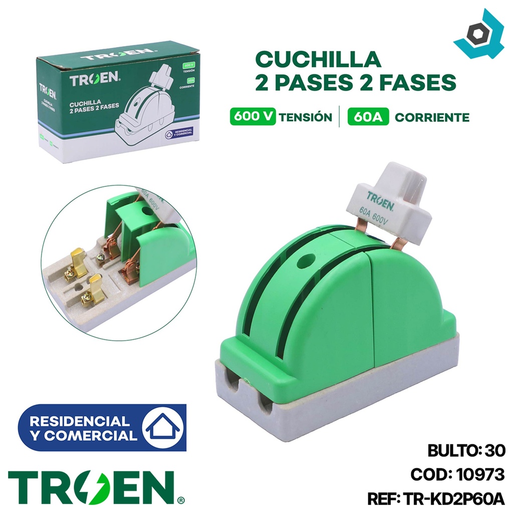 CUCHILLA ELECTRICA 2 PASES 2 POLOS X 60A TROEN