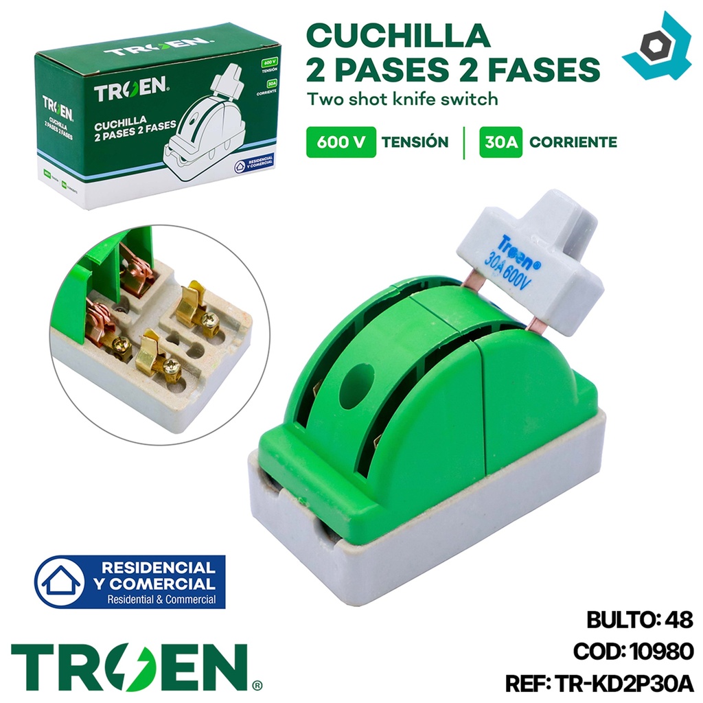 CUCHILLA ELECTRICA 2 PASES 2 POLOS X 30A TROEN