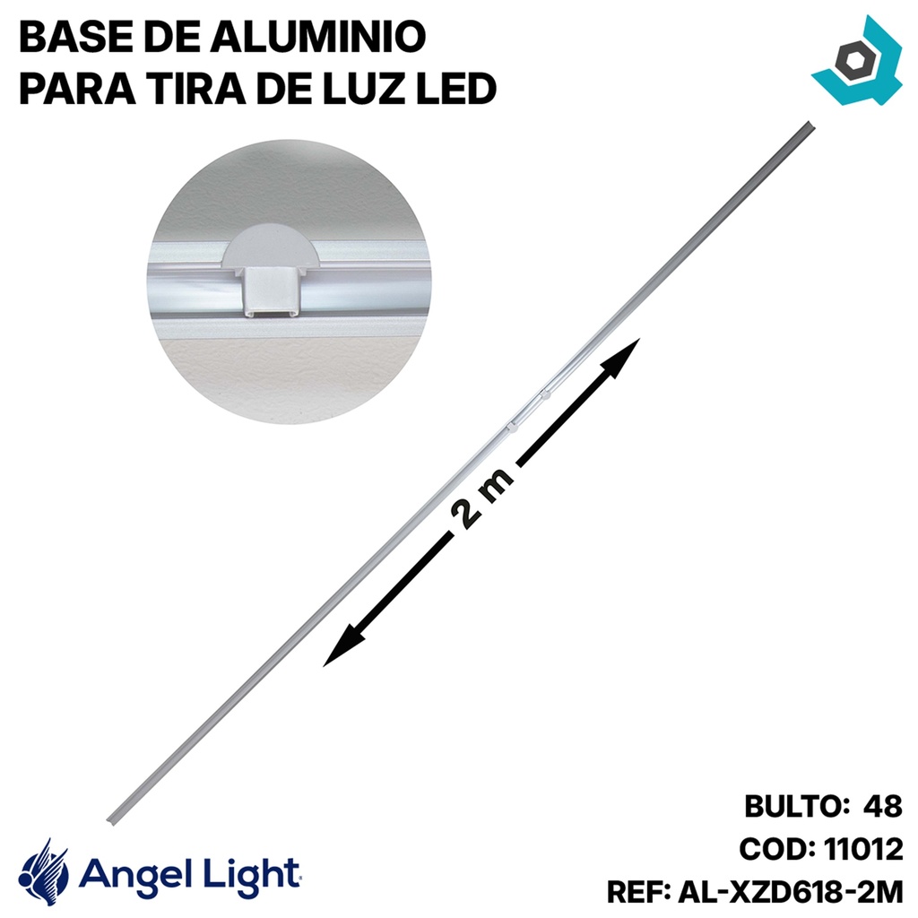 BASE DE ALUMINIO PARA TIRA DE LUZ LED 2 METROS ANGEL LIGHT