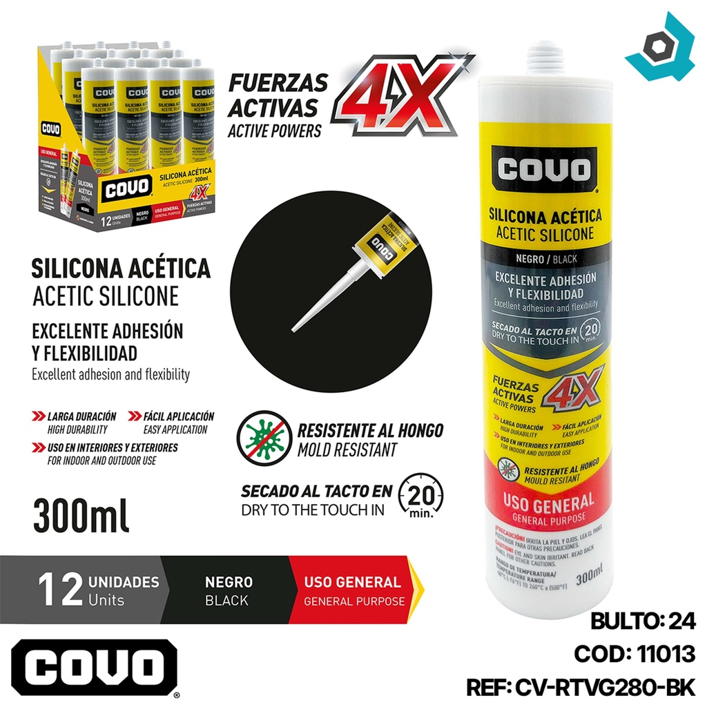 SELLADOR DE SILICONA RTV NEGRO 300ML COVO