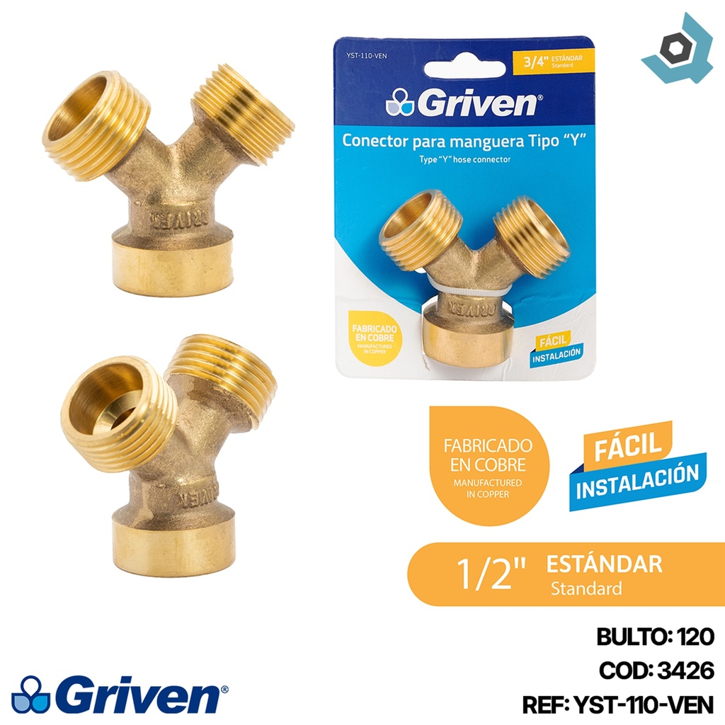 CONEXION PARA LAVADORA TIPO Y 3/4" BRONCE GRIVEN