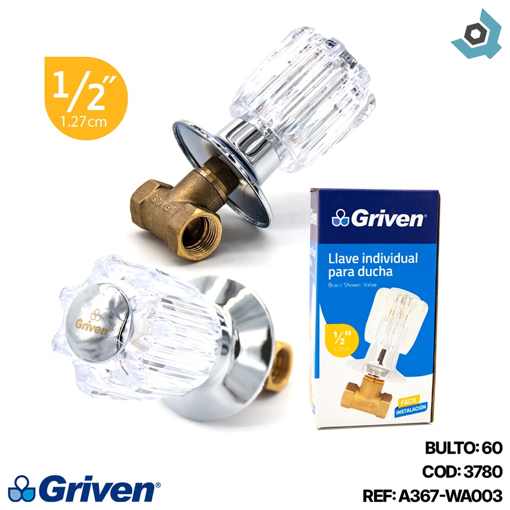 LLAVE PARA DUCHA 1/2" POMO ACRILICO GRIVEN