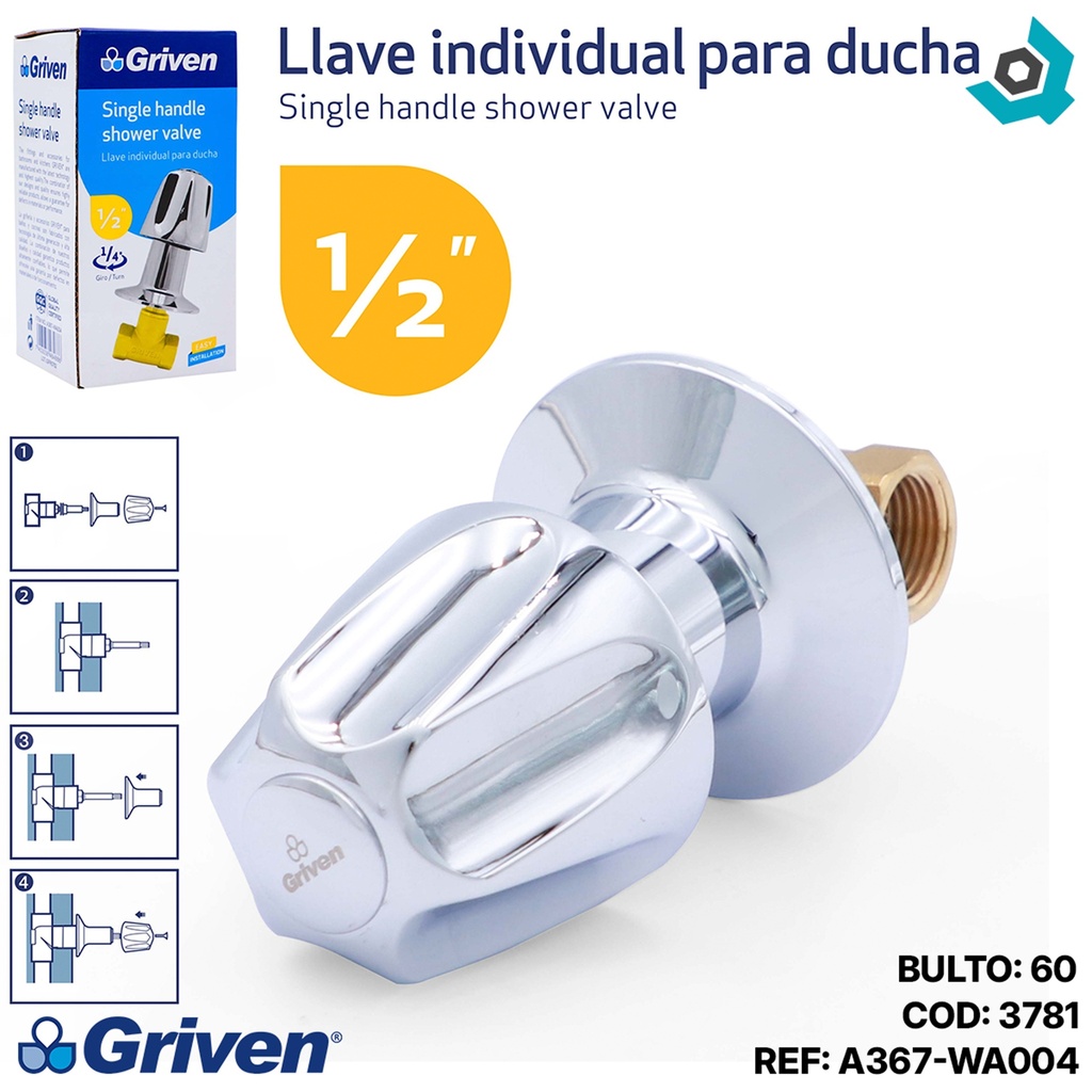 LLAVE PARA DUCHA 1/2" INDIVIDUAL GRIVEN