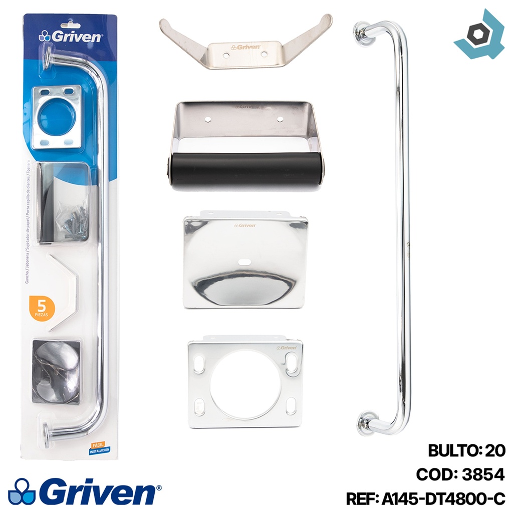 JUEGO DE BANO CROMADO 5 PIEZAS GRIVEN