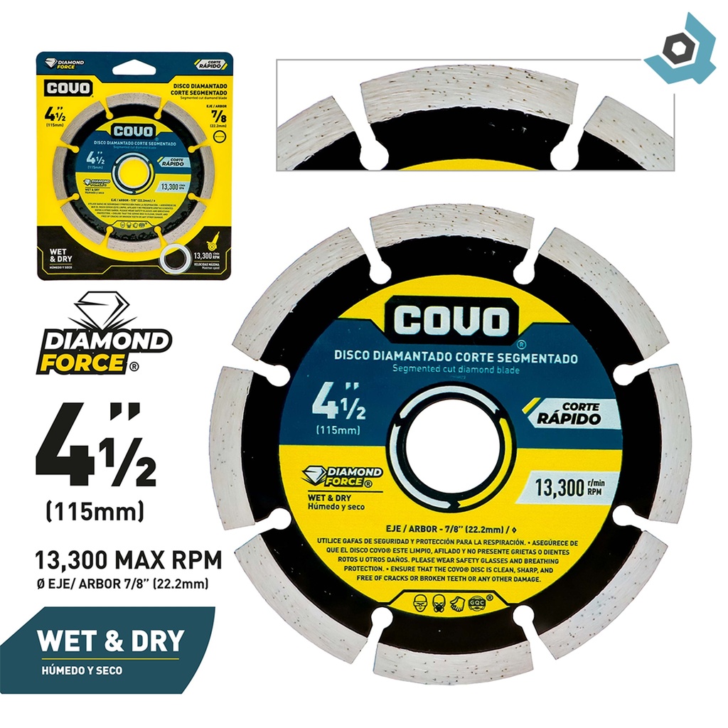 DISCO DIAMANTADO 4 1/2" DE CORTE SEGMENTADO COVO