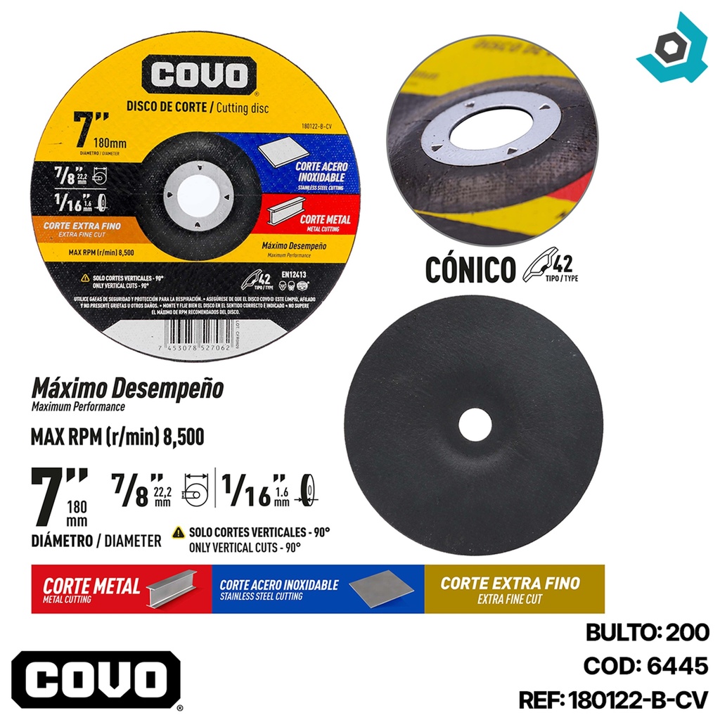 DISCO PARA CORTE 7" DE METAL COVO