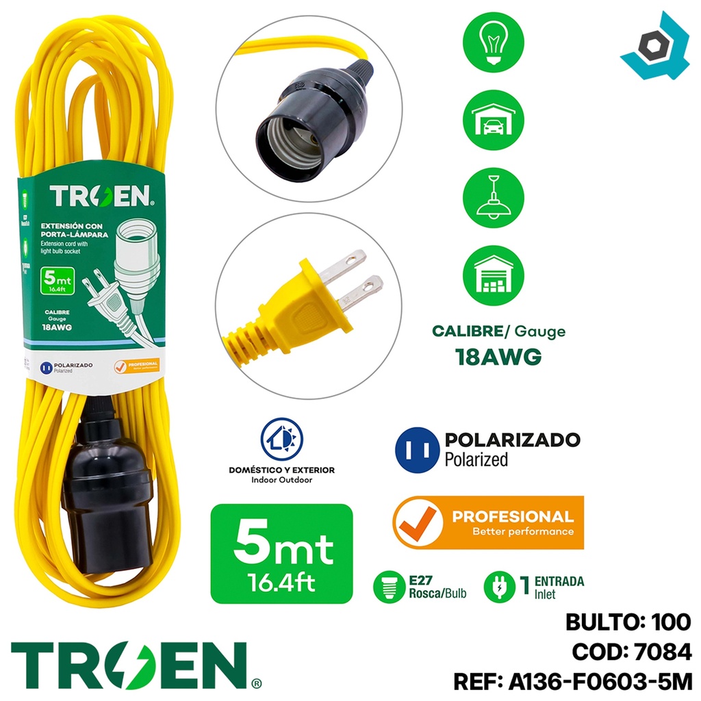 EXTENSION ELECTRICA CON PORTA LAMPARA TROEN 5M
