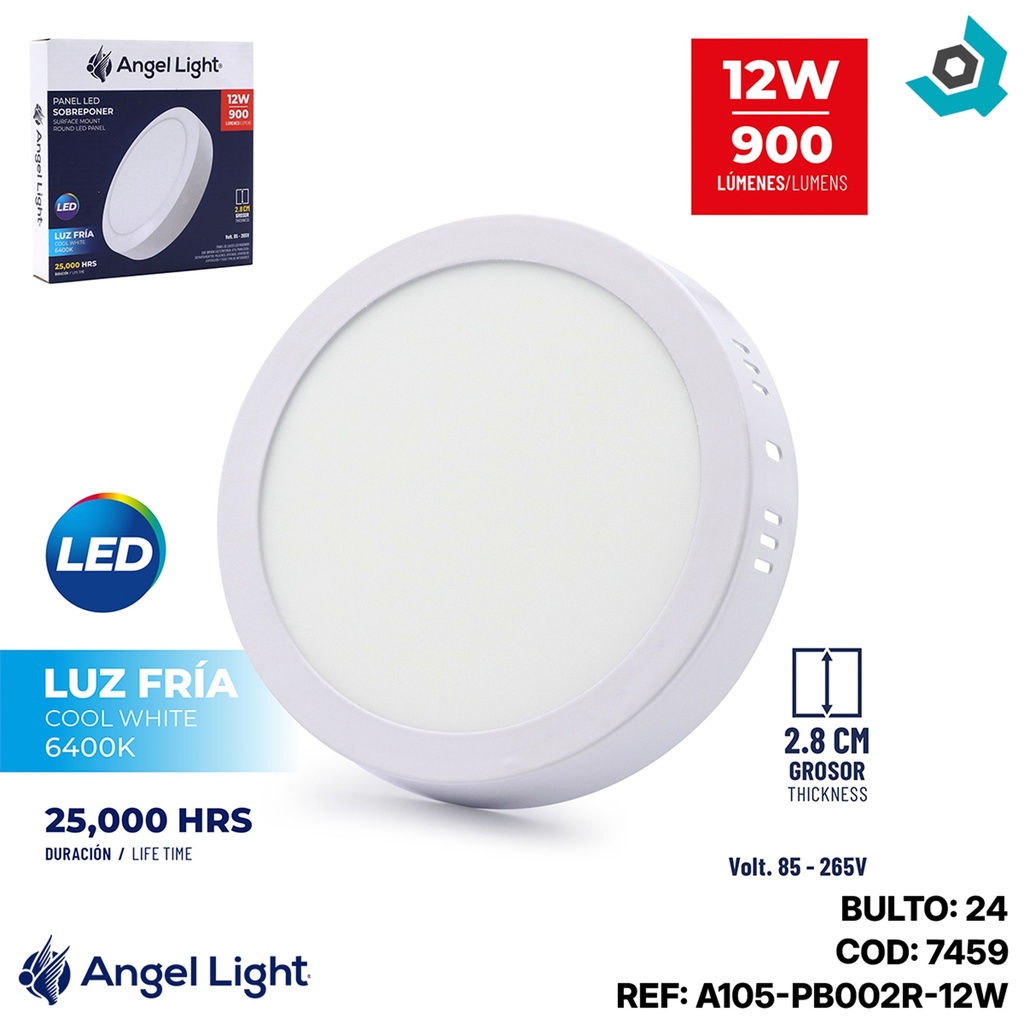 LAMPARA LED SUPERFICIAL REDONDA 12W 6.5" LUZ BLANCA ANGEL LIGHT