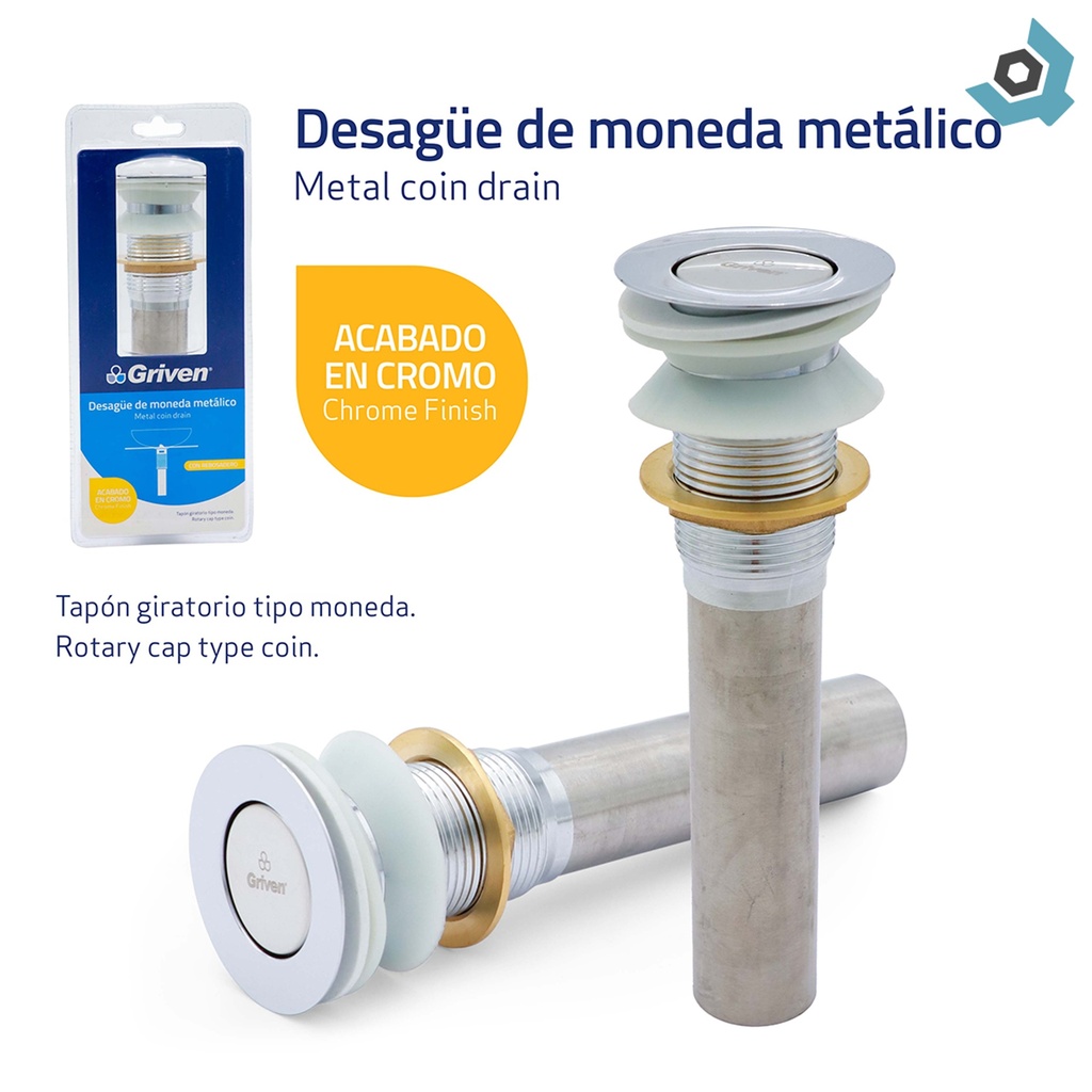 DESAGUE PARA LAVAMANOS 1 1/4" X 19CM MONEDA METALICO GRIVEN