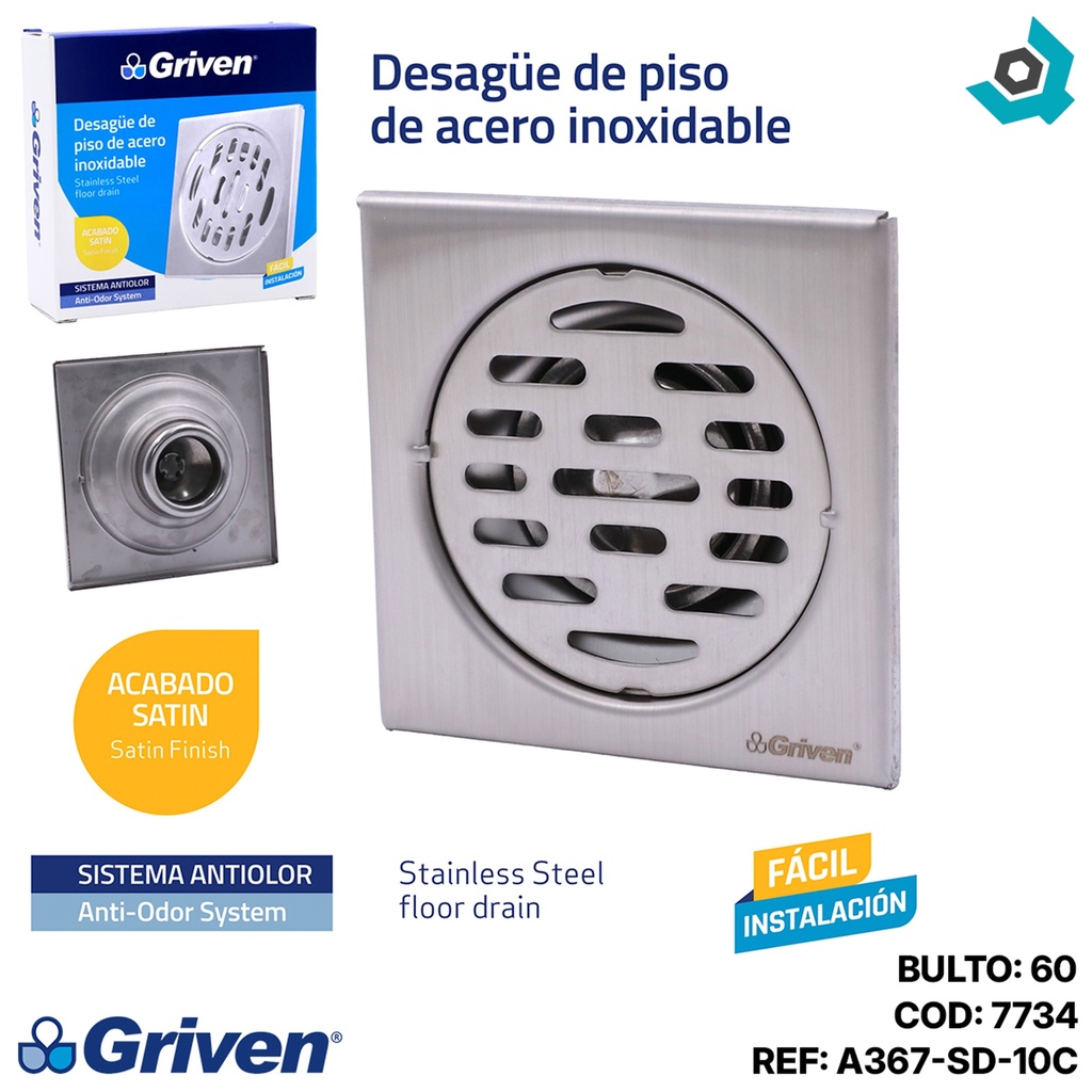 DESAGUE DE PISO 4" X 4" ANTI OLOR GRIVEN