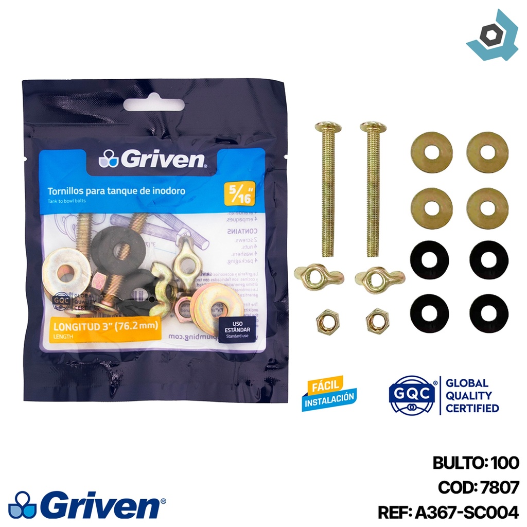 TORNILLOS PARA TANQUE DE INODORO GRIVEN