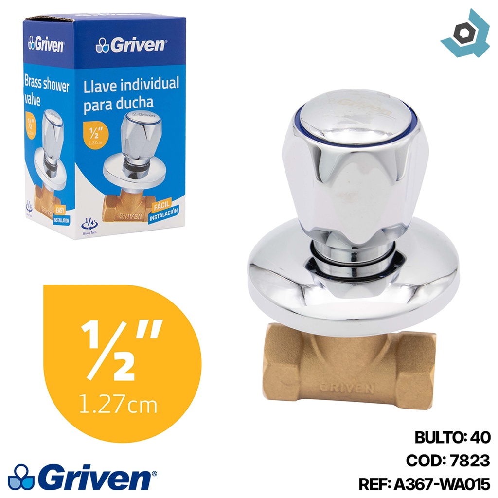 LLAVE PARA DUCHA 1/2" INDIVIDUAL GRIVEN
