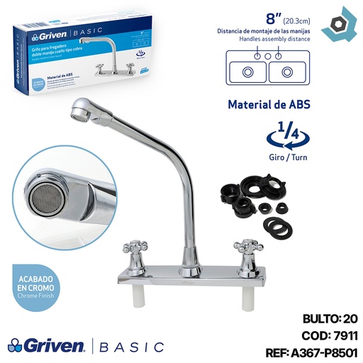 [7911] GRIFERIA PARA FREGADERO MANIJAS DE CRUZ GRIVEN BASIC