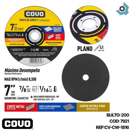 [7921] DISCO PARA CORTE 7" DE METAL COVO