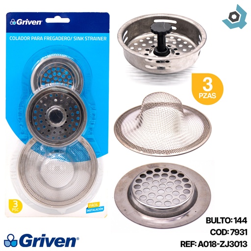 [7931] COLADOR PARA FREGADERO 3 PIEZAS GRIVEN