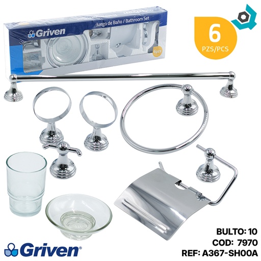 [7970] JUEGO DE BANO CROMADO 6 PIEZAS GRIVEN