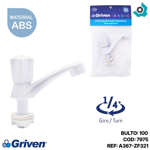 [7975] GRIFERIA PARA LAVAMANOS INDIVIDUAL ABS BLANCO GRIVEN