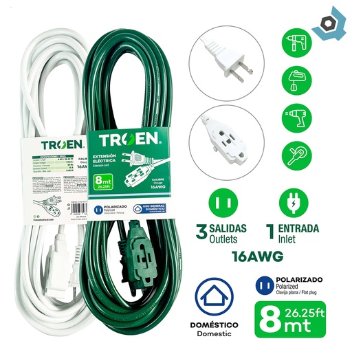 [8109] EXTENSION ELECTRICA 26FT 3 TOMAS TROEN