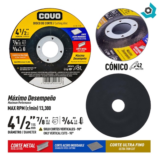 [8126] DISCO PARA CORTE EN METAL 4 1/2" COVO