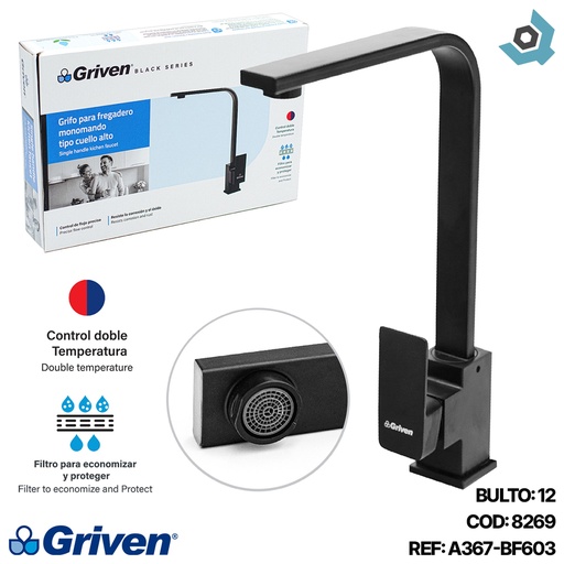 [8269] GRIFERIA PARA FREGADERO CUADRADA GRIVEN BLACK