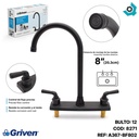 GRIFERIA PARA FREGADERO 8" CUELLO DE CISNE GRIVEN BLACK