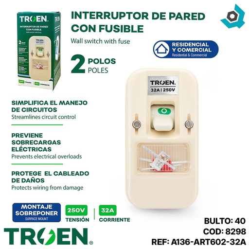 [8298] APAGADOR DE PARED CON FUSIBLE BTICINO TROEN