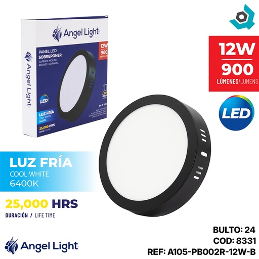 [8331] LAMPARA LED SUPERFICIAL REDONDA 12W 6.5" LUZ BLANCA ANGEL LIGHT